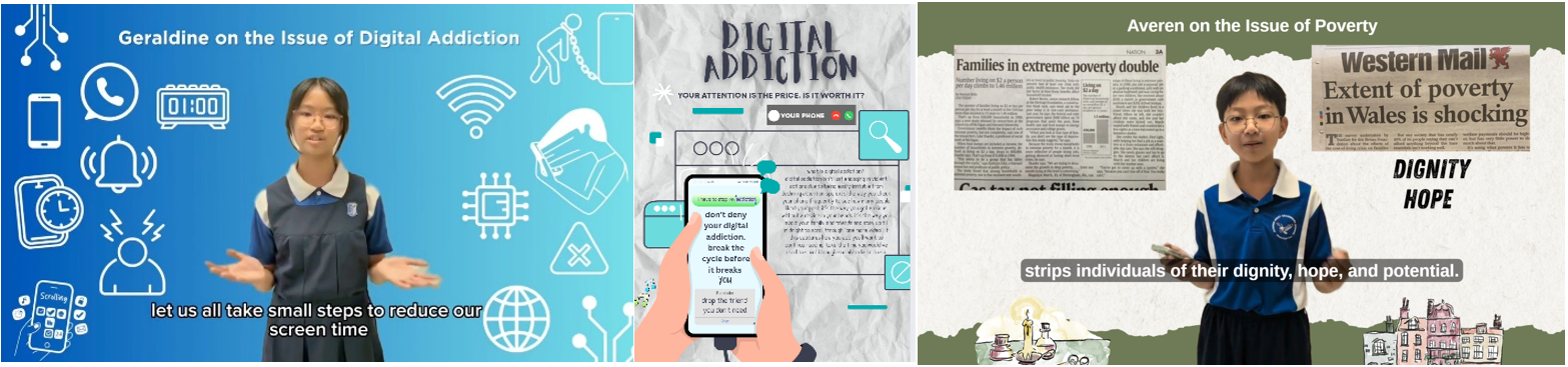 Secondary 2 and 3 students developed their skills of persuasion through writing their own speeches, delivering them, and creating posters to spread awareness about contemporary issues. 